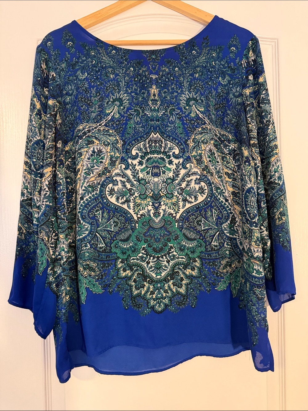 Rose & Olive Blue Paisley Print Tunic Top size L